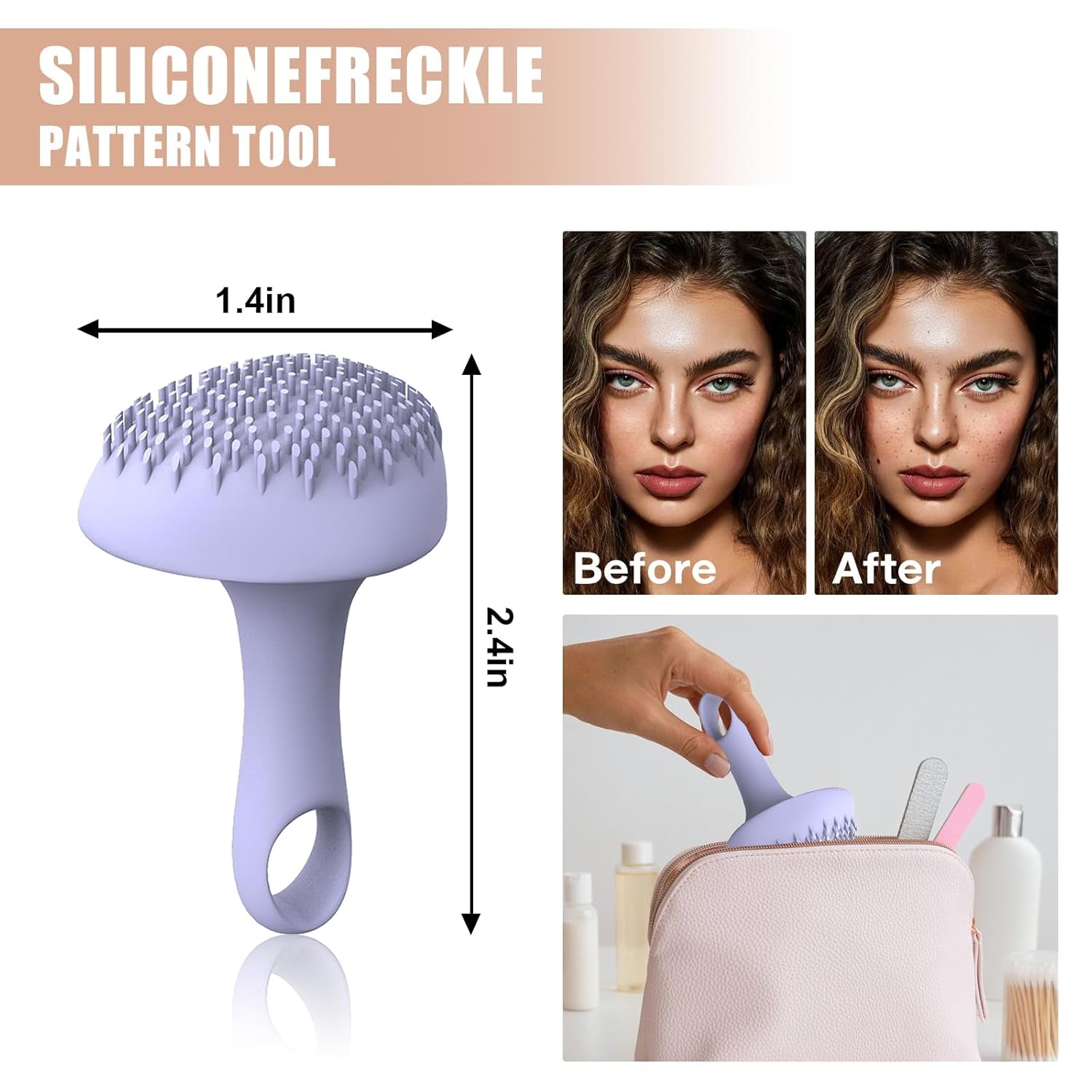 Silicone Freckle Stamp, Magic Freckle Stamp Waterproof Faux Freckles Applicator, Portable for Natural Freckles Makeup Tool （Purple）